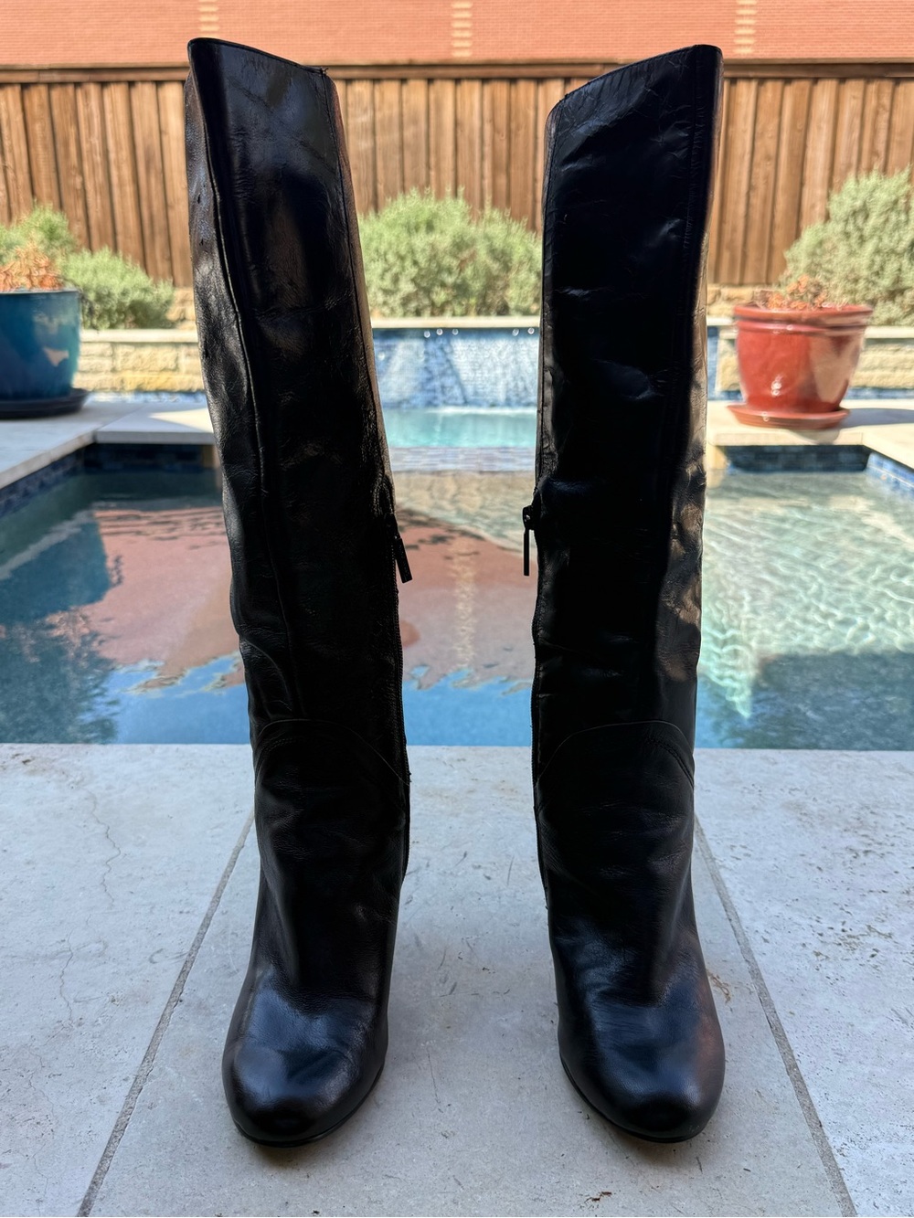 Nine West Black Tall Leather Womens Boots - Stylish Knee-High Zip